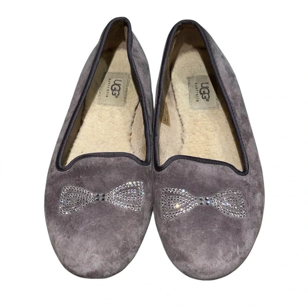 UGG Alloway Crystal Bow Flat Shoe Gray Size 9